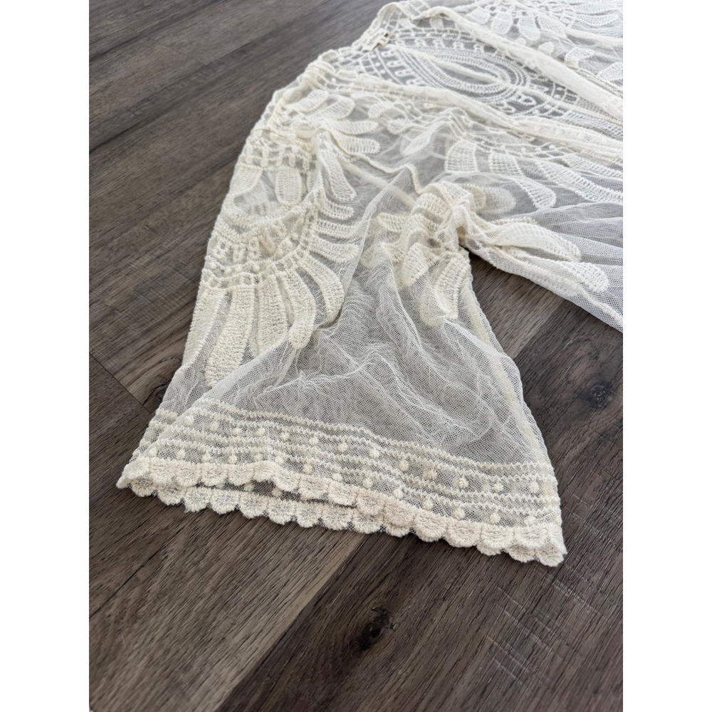 Rebellion Lace Kimono Cardigan Ivory Embroidered Duster Boho Cover-Up Size Small - Picture 4 of 11